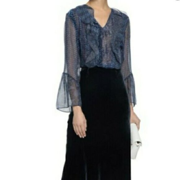 Elie Tahari Silk Ruffle Burnout Velvet Beverly Chiffon Blouse NWT - Picture 4 of 14